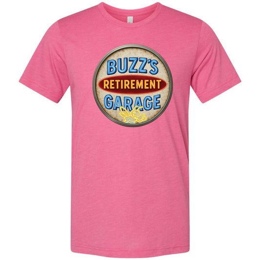 Short Sleeve T-Shirt with Buzz’s Retirement Garage Antique Logo – Bella + Canvas