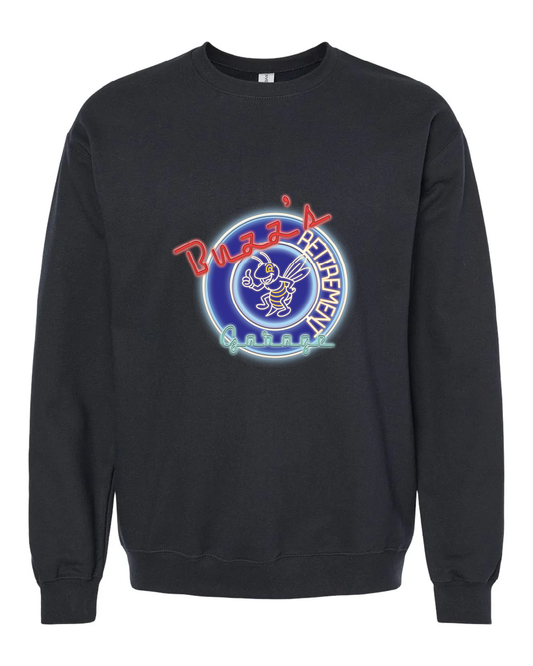Crewneck Sweatshirt with Buzz's Retirement Garage Neon Logo - Gildan