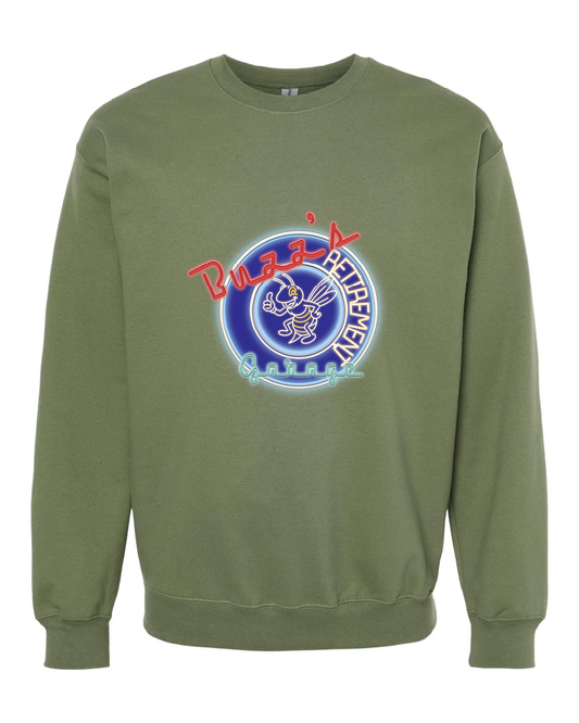 Crewneck Sweatshirt with Buzz's Retirement Garage Neon Logo - Gildan