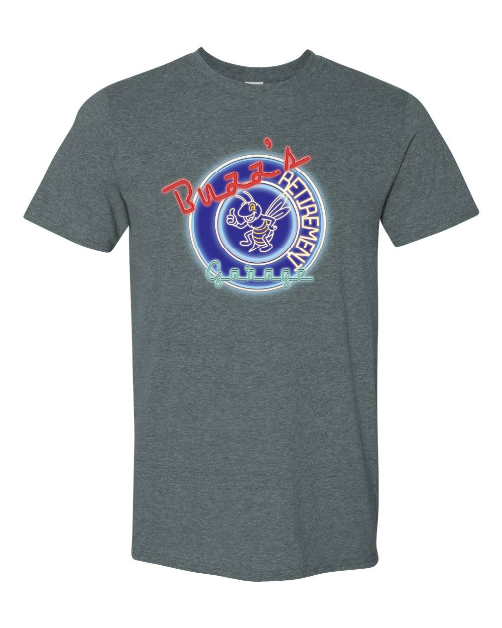 Gray t-shirt with a logo on a white background