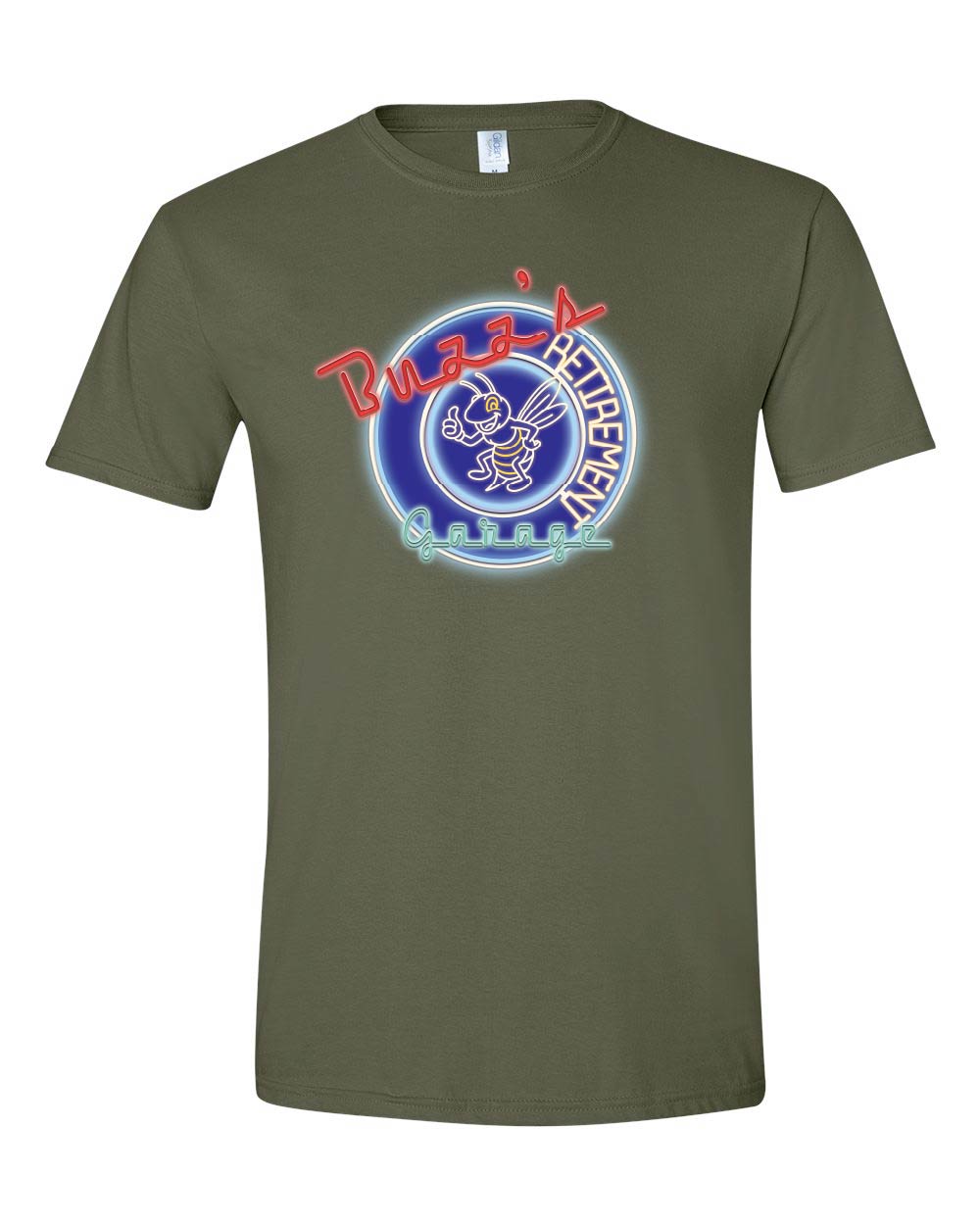 Green t-shirt with a logo on a white background