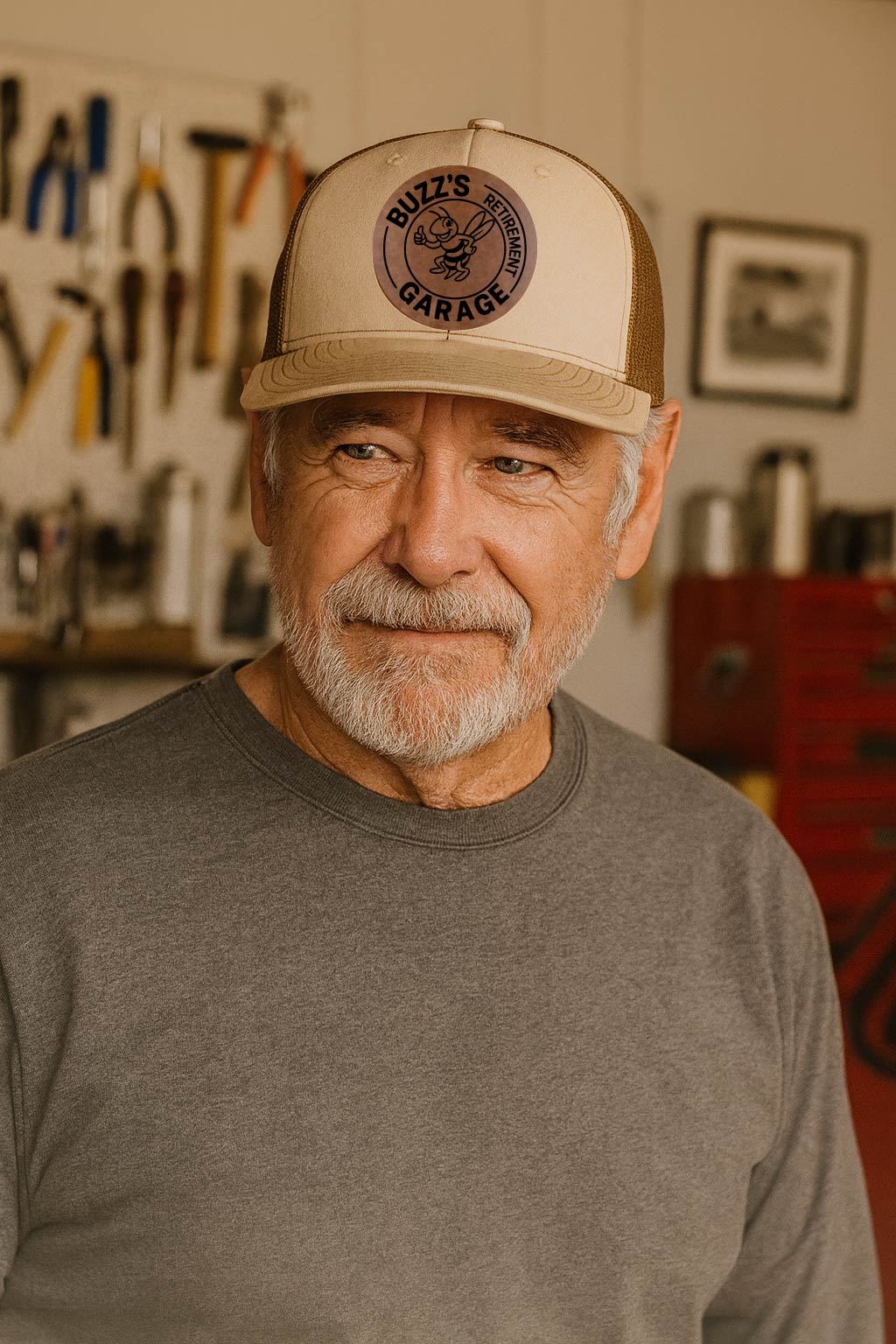 Trucker Hat with Buzz's Retirement Garage B&W Logo - Richardson 112