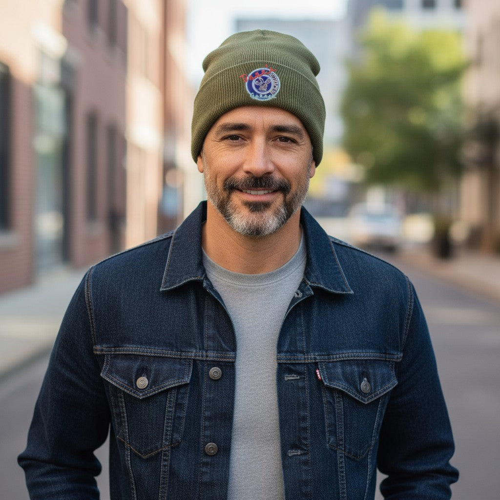 Beanie with Buzz's Retirement Garage Neon Logo - Richardson Heather Cuffed