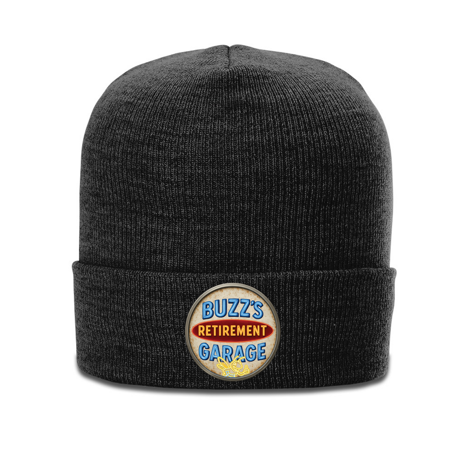 Beanie with Buzz's Retirement Garage Antique Logo - Richardson Heather Cuffed