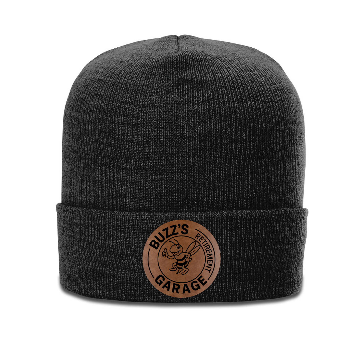 Beanie with Buzz's Retirement Garage B&W Logo - Richardson Heather Cuffed
