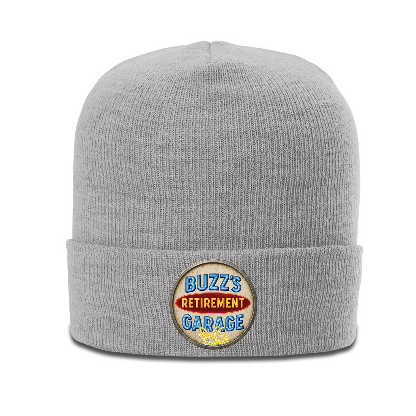 Beanie with Buzz's Retirement Garage Antique Logo - Richardson Heather Cuffed