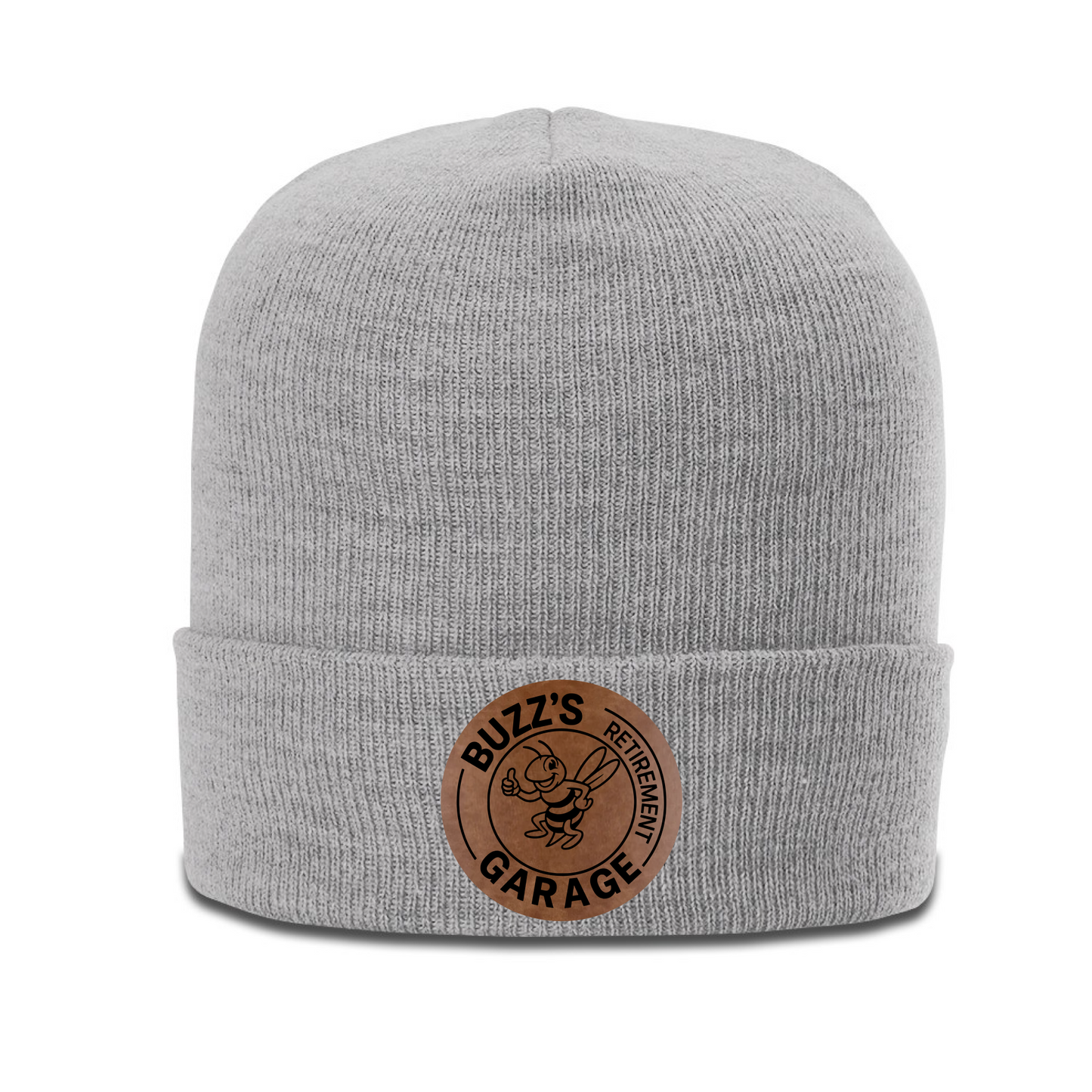 Beanie with Buzz's Retirement Garage B&W Logo - Richardson Heather Cuffed