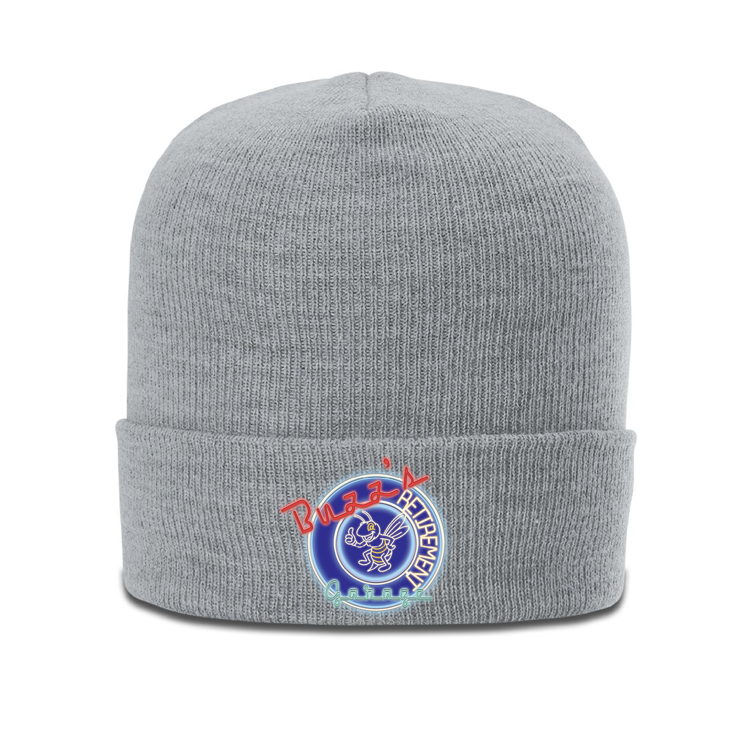 Beanie with Buzz's Retirement Garage Neon Logo - Richardson Heather Cuffed