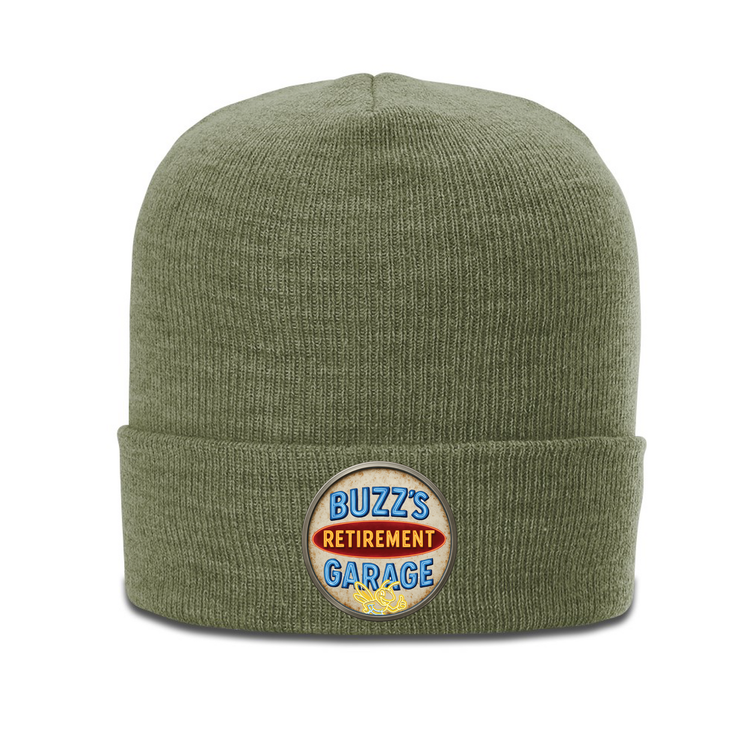 Beanie with Buzz's Retirement Garage Antique Logo - Richardson Heather Cuffed
