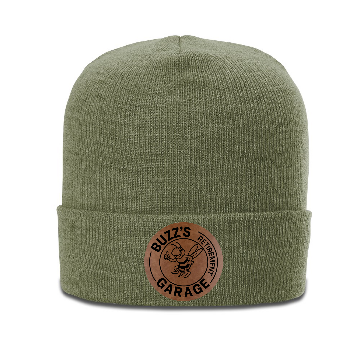 Beanie with Buzz's Retirement Garage B&W Logo - Richardson Heather Cuffed