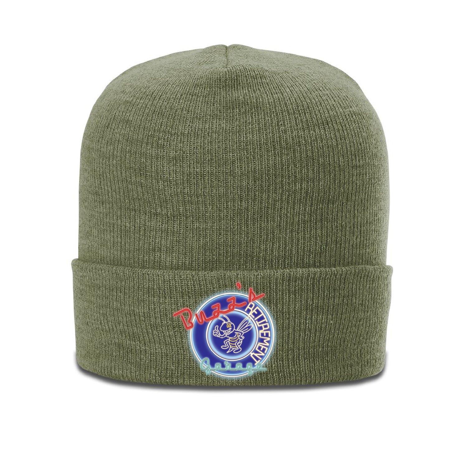 Beanie with Buzz's Retirement Garage Neon Logo - Richardson Heather Cuffed