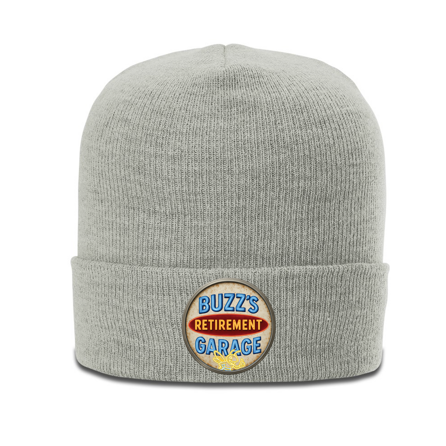 Beanie with Buzz's Retirement Garage Antique Logo - Richardson Heather Cuffed