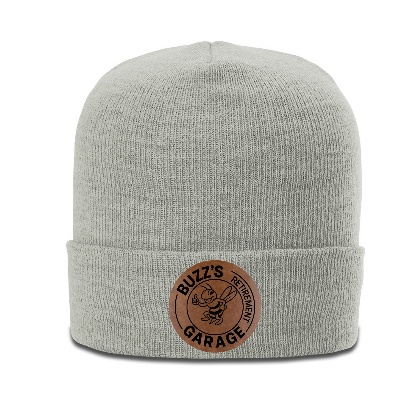 Beanie with Buzz's Retirement Garage B&W Logo - Richardson Heather Cuffed