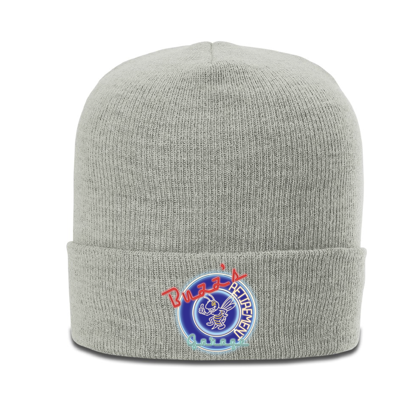 Beanie with Buzz's Retirement Garage Neon Logo - Richardson Heather Cuffed