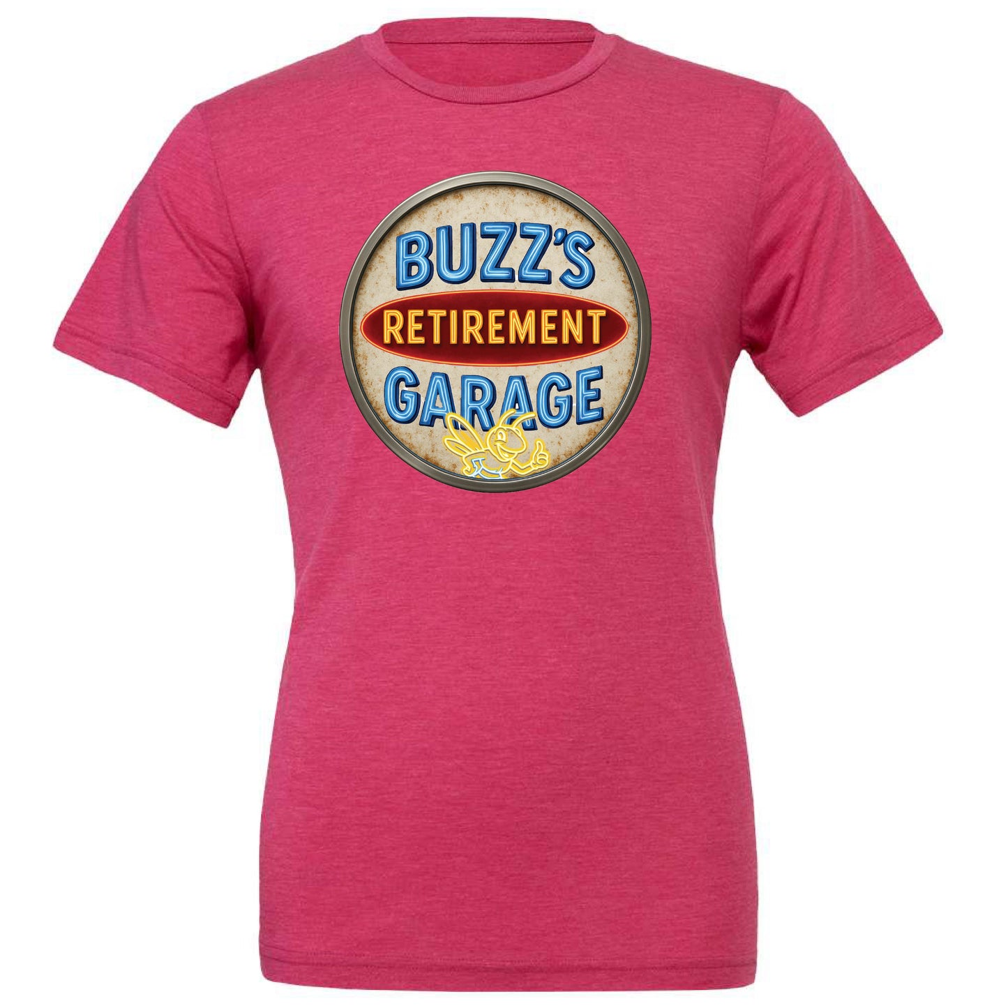 Short Sleeve T-Shirt with Buzz’s Retirement Garage Antique Logo – Bella + Canvas