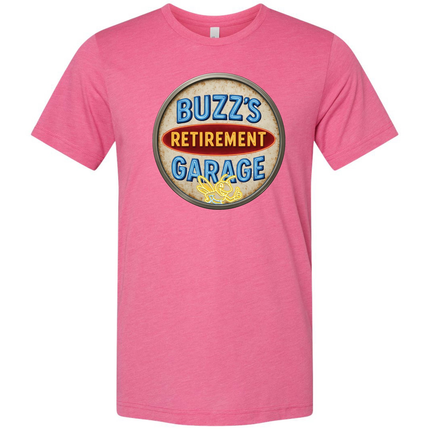 Short Sleeve T-Shirt with Buzz’s Retirement Garage Antique Logo – Bella + Canvas