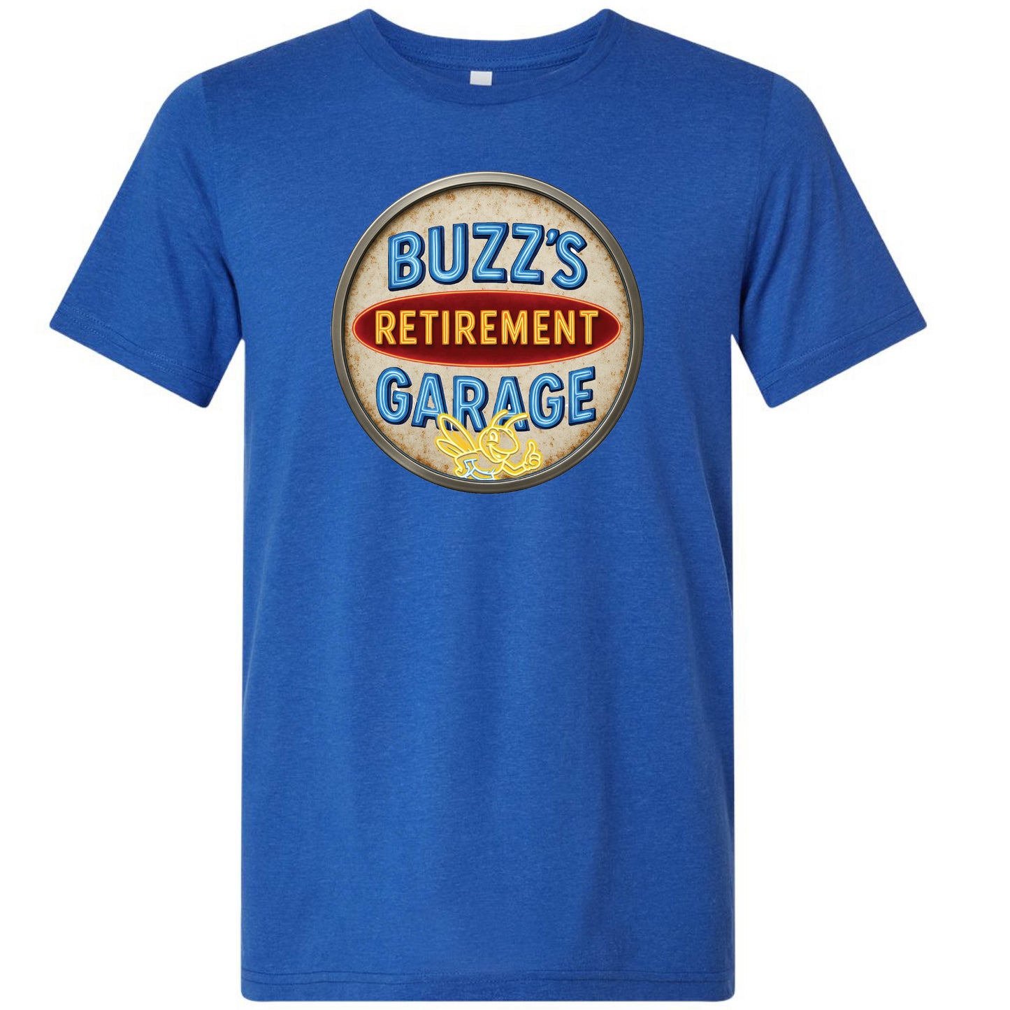 Short Sleeve T-Shirt with Buzz’s Retirement Garage Antique Logo – Bella + Canvas