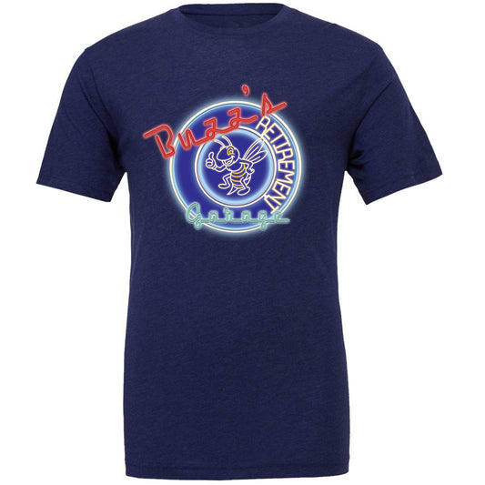 Short Sleeve T-Shirt with Buzz’s Retirement Garage Neon Logo – Bella + Canvas