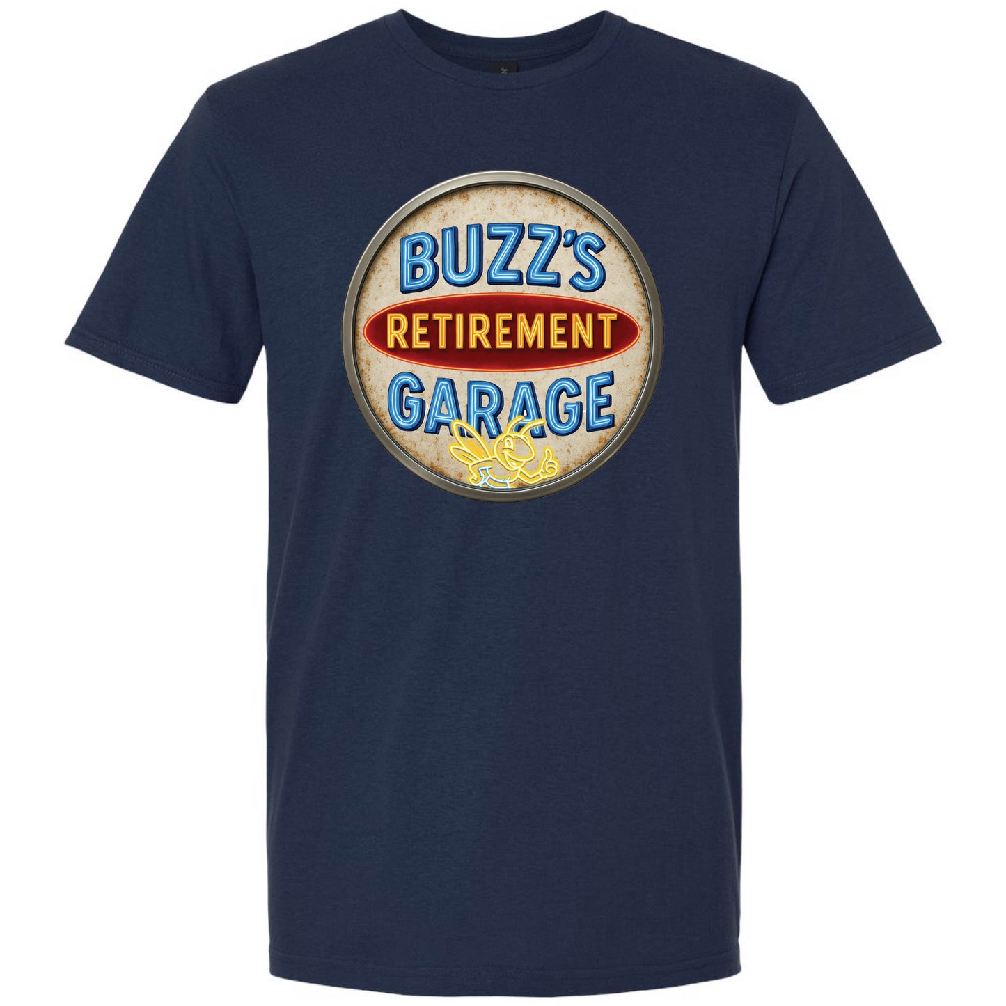 Short Sleeve T-Shirt with Buzz’s Retirement Garage Antique Logo – Gildan Softstyle