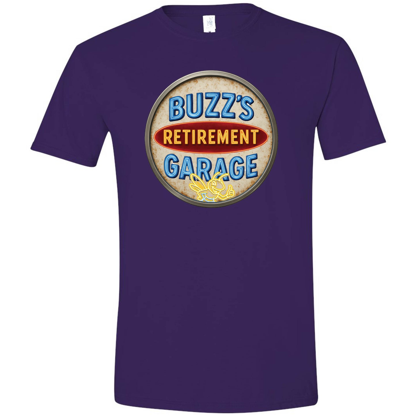 Short Sleeve T-Shirt with Buzz’s Retirement Garage Antique Logo – Gildan Softstyle